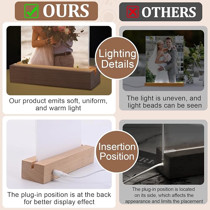 2 Pack 5" x 7" sublimation led acrylic photo frames night lights blanks heart shape,with Warm Color Light with Wood Stand for Heat Press Machine Printing