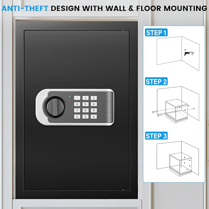 [19.7" Tall] Safe Box, 3.5 Cuft Home Safes with Fireproof Waterproof Bag, Security Digital Safe for Home with Programmable Keypad Keys, Smart Alert, Mute Mode, Anti-theft Document Safe for Valuables