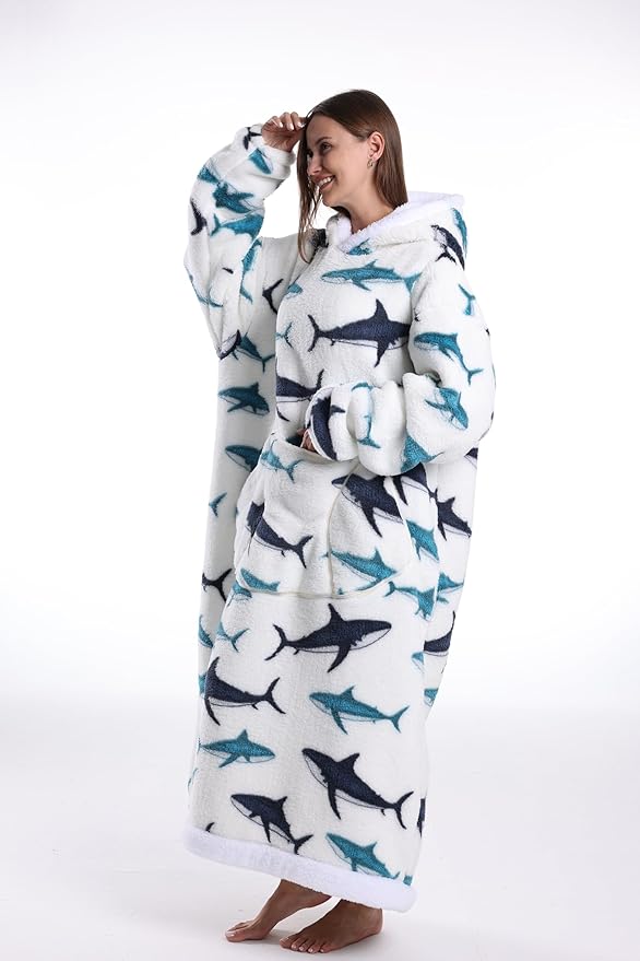 Blanket Hoodie, Long Hooded Blanket Sweatshirt as Birthday Gifts for Women Men, Long Wearable Blanket for Women Men.