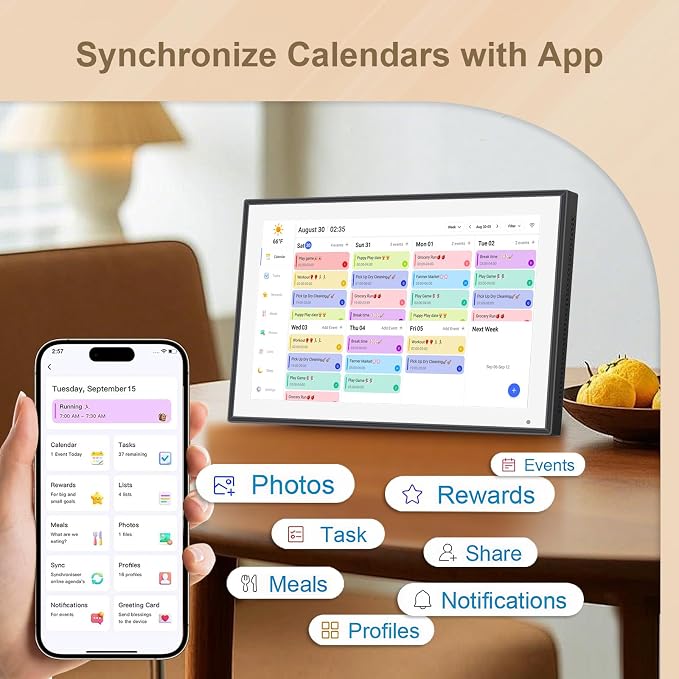 10.1 inch Digital Calendar & Chore Chart,Smart Touchscreen Interactive Display for Family Schedules, Wall & Desk Mountable, Digital Photo Frame Functon, Great for Organizing Your 2026 Calendar