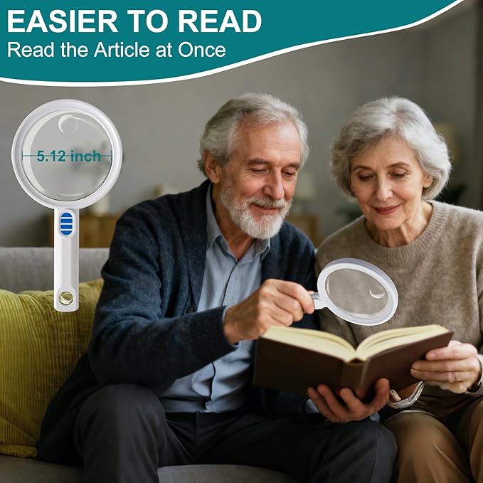 Magnifying Glass with Light Large 5.12" Rechargeable Magnifier with 5 Color Modes & 20 Level Brightness, 10X 20X 45X Handheld Magnifying Glass for Seniors Reading Coin Inspection