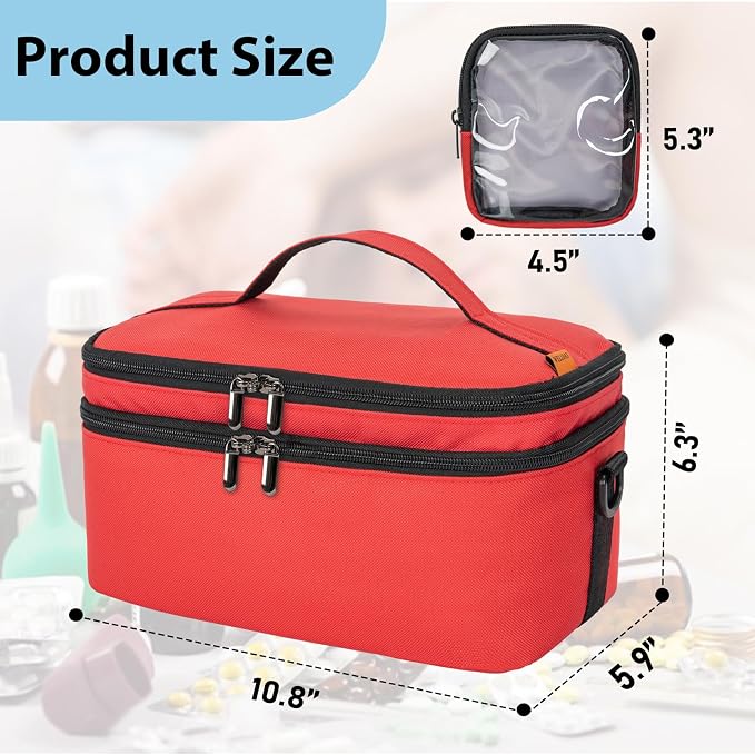 Medicine Organizer Bag with 100 Small Pill Bags and Portable Pouch | 2 Layer Lockable Medicine Travel Bag with Adjustable Divider, Suitable for Pills, Vitamins, Fish Oil,Medical Supplies