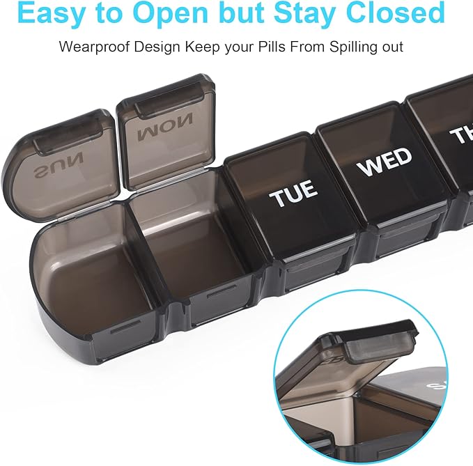 Large Weekly Pill Organizer 2 Pack,Daily Vitamin Case Box 7 Day with XL Compartment,Travel Friendly Medicine Organizer for Cod Liver Oil Supplements