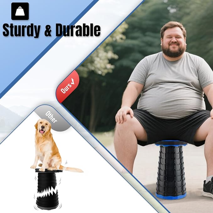 Doseno Collapsible Stool Set of 2, Camping Chairs, Portable Chair, Blue | Folding stool with foldable design and straps; portable stool and retractable stool for outdoor fishing, hiking and travel.