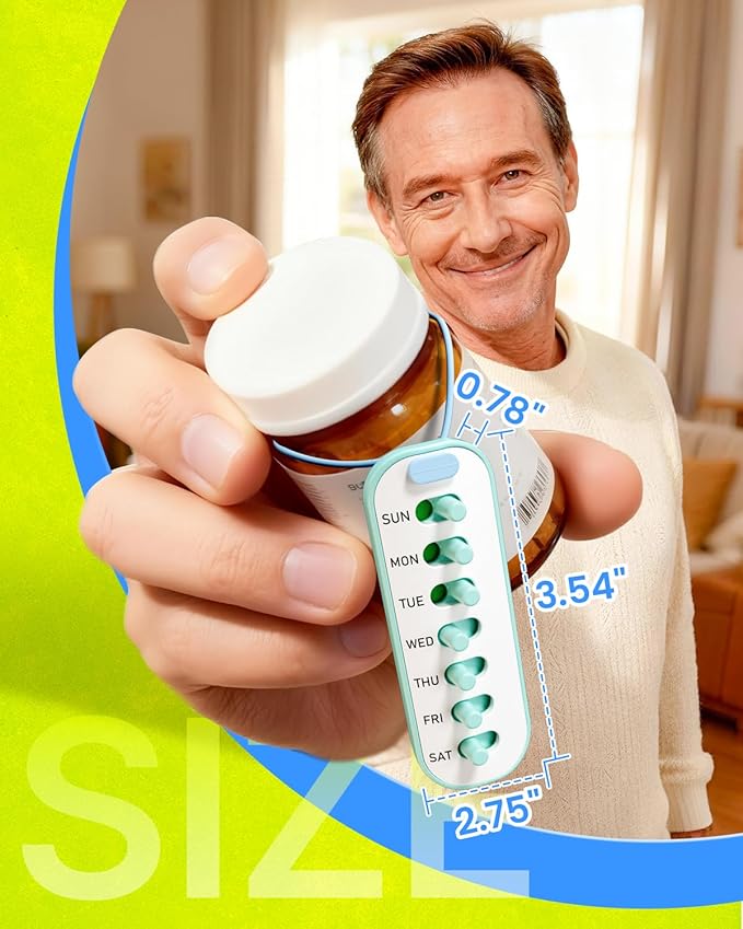 Odaro 2 Pack Pill Reminder, Lanyad or Sticker Pill Tracker, Work with Most Bottles, Reusable Medication Tracker Replacement of Vitamin Weekly (7 Day) Medicine Organizer