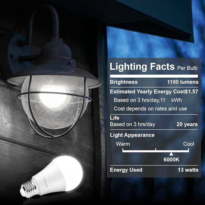 Outdoor Sensor Light Bulbs, E26 Dusk to Dawn Automatic Sensor | Auto On/Off, Energy-Efficient, for Indoor Outdoor Lighting, Front Door Garage Basement Storage Closet, 120V, 6000K 6Pack