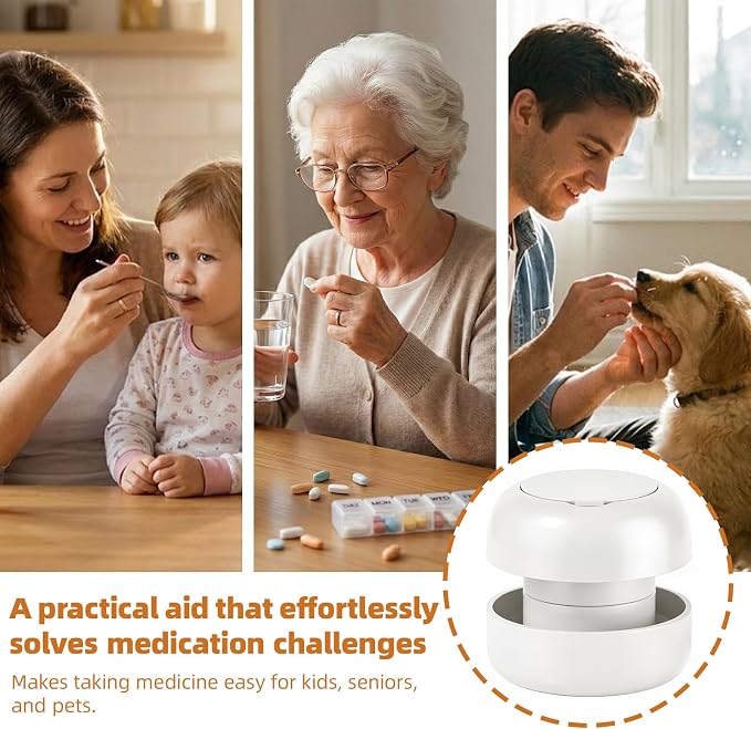 Pill Cutter Splitter for Small and Tiny Pills, 2-in-1 Mini Pill Crusher Grinder, Precise Cutting for Pills Vitamins, Portable for Travel & Pet (White)