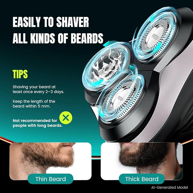PRITECH Electric Razor for Men Rotary Electric Shavers for Men Cordless | Portable, Wet & Dry Use, Travel Lock, LED Display, IPX6 Waterproof, Lightweight, USB Fast Charging, Gift for Men