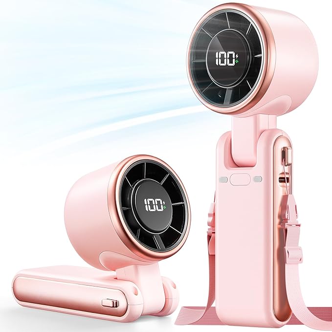Portable Handheld Turbo Fan - 5 Gear High Speed 4000mAh Rechargeable Mini Personal Hand Fan Blow Cold Air, Battery Operated Travel Essentials, Beach Vacation, Gifts for Women, Men (Pink)