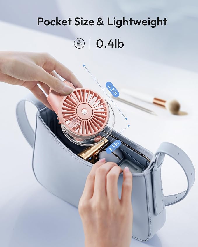 Gaiatop Portable Misting Fan, Rechargeable Handheld Fan with Water Spray | Water Mist Spray, Foldable Design, 3 Speeds, LED Display, USB Rechargeable Fan for Travel, Concerts and Outdoor Use