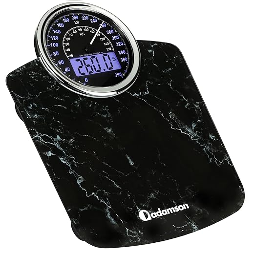 Hybrid Bathroom Scale - Analog & Digital Display, Accurate to 400 lbs | See weight on both an analog dial and digital LCD at once. Wide glass platform, accurate to 0.2 lbs, batteries included.