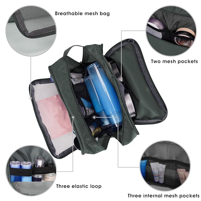 WANDF Travel Toiletry Bag for Men, Small Dopp Kit for Toiletries | Water-Resistant Fabric, Travel Bag for Toiletries, Compact Storage, Shaving Accessories, Weekend Trips