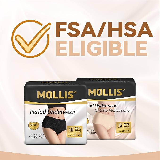 MOLLIS Disposable Period Underwear, Postpartum Panties, S/M, Black, 8Ct | Heavy Flow Period Underwear, Superior Absorbency, Leak Proof Design, Maternity Knickers, Soft Comfort Fit, Unscented