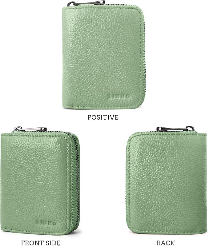Linno RFID 20 Slots Credit Card Holder Genuine Leather Small Wallet for Women or Men with Zipper
