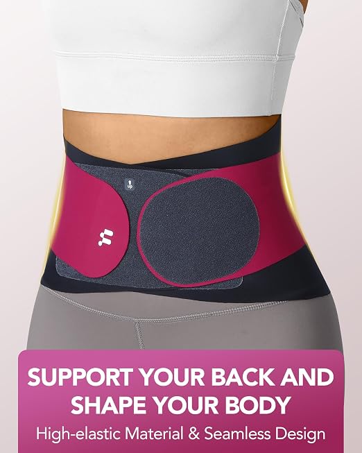 0.5mm Ultra Thin Back Brace for Women Men, 3D Lumbar Pad, Seamless Yoga Fabric, Lightweight Back Brace for Lower Back Pain Relief, Sciatica, Posture, Lifting, Wearg Under Clothes, Rose, S