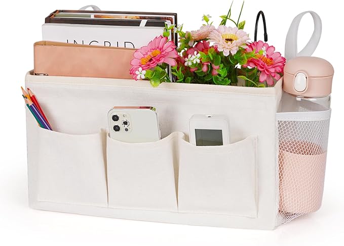 Lilithye Bedside Caddy, Bedside Storage Bag Hanging Organizer for Bunk Bed | Bed Caddy with Fixed Straps and Water Bottle Holder for Home, College Dorm, Bunk Bed, Hospital Bed and Crib Bed Rails
