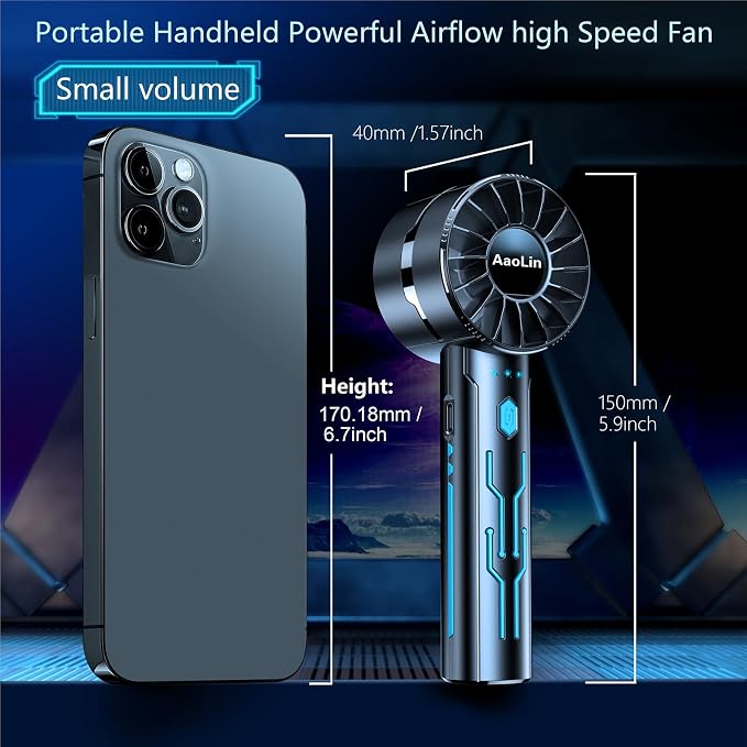 Portable High Speed Mini Handheld Fan, USB Rechargeable Neck Personal Mini Fan(7000 RPM high speed motor,Lasts 4-16 Hours) 4-speed powerful Wind Fans for Summer Outdoor Traveling,Gifts for Kids