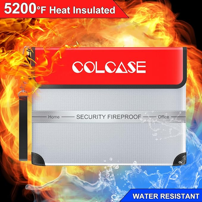 COLCASE Fireproof Document Bag 5200℉ Heat Insulated Waterproof Fireproof | Silicone Coated Fiberglass Fireproof Bag wih Lock 15x11 inches Zipper Bag Silver