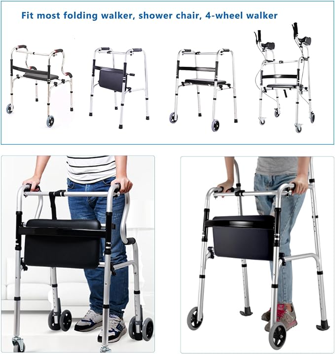 Adjustable Walker Rest Seat, Folding Walker Attachable Seat for Elderly Disabled, Range:20"~24" (Leather)
