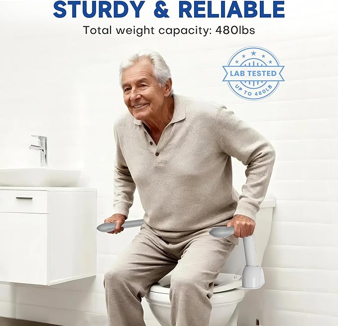 PETOUCH Toilet Safety Rails for Seniors, Heavy Duty Toilet Rails with Foldable Handles, Space-Saving Toilet Assist Arms, Toilet Bars for Elderly, Pregnant, Mobility Impaired, Support Up to 480LBS
