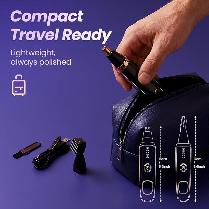 LED Display Ear and Nose Hair Trimmer Clipper for Women Men,2026 Rechargeable 2 in 1 Painless Eyebrow & Facial Hair Trimmer with Powerful Motor and Dual-Edge Blades Easy Cleansing