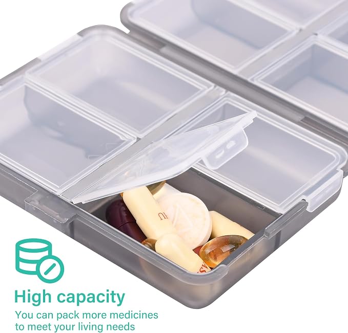 Travel Pill Organizer Small 8 Grid Compartments Pill Holder Box - Portable Medicine Container Case - Daily Weekly Medication Organizer
