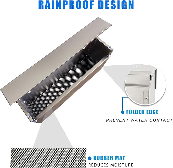 Stainless Steel Wall-Mount Outdoor Mailbox with Rain Cover | Large-Capacity Mailbox for Homes, Apartments & Offices with Secure Front Access & Weather-Resistant Design, Silver