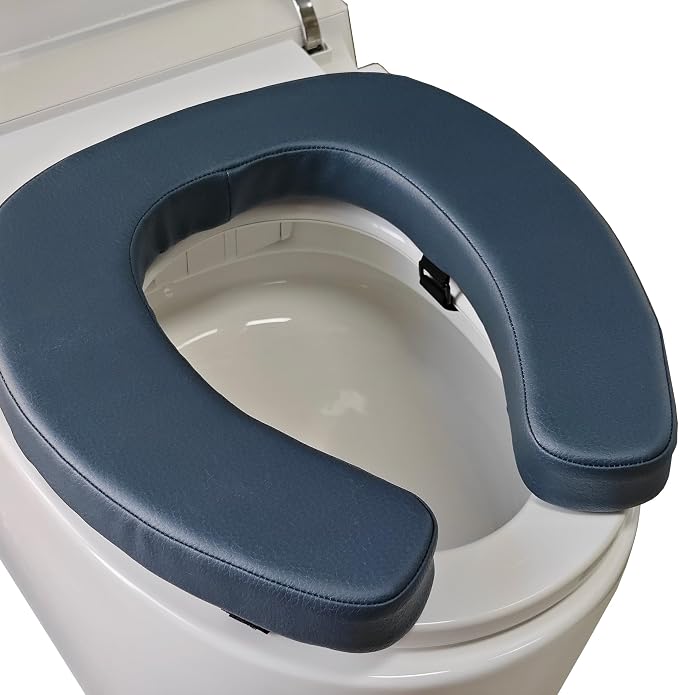 Toilet Seat Cushion Toilet Seat Riser with 2-inch High-Density Foam Performance Microfiber Fabric-Suitable for Standard,Elongated Toilets Bedside Commode(Dark Blue)