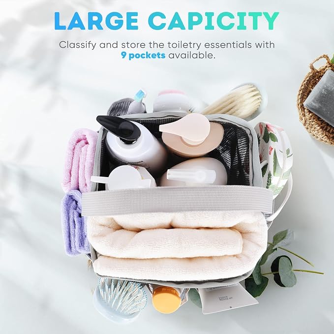 EUDELE 2 Pack Mesh Shower Caddy Portable for College Dorm Room Essentials, Shower Caddy Dorm with 8-Pocket Large Capacity,Shower Bag for Beach,Swimming,Gym