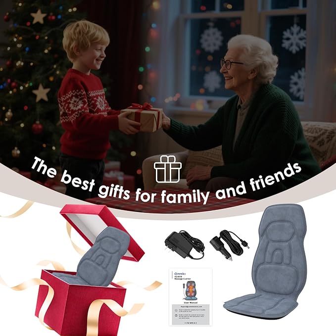 Back Massager with Soft Plush Fabric Cover, Massage Seat Cushion with 8 Vibration Motors & 2 Heating Levels, Chair Massager for Recliner, Office Chair, Sofa Use, Gifts for Dad Mom