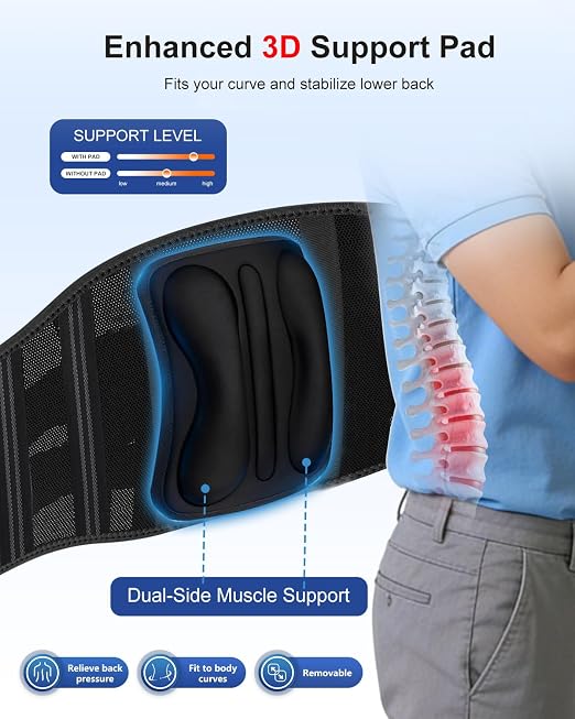 Dual X-Back Brace for Lower Back Pain Relief with Bionic Support System, 8X Powerful Lumbar Support Belt for Men Women, Back Support Belt with 3D Pad, Breathable Back Support Brace with Adjustable Strap for Sciatica,Black,Medium(Waist:32.3-36.6 Inch)