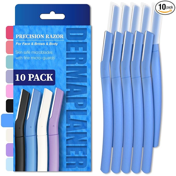 Dermaplane Razor for Women, Facial Razor, Peach Fuzz Remover, 10ct Navy | Disposable Dermaplaning Tool for Facial Hair Removal & Exfoliation, Microblade Design, Easy Replacement for Home & Travel