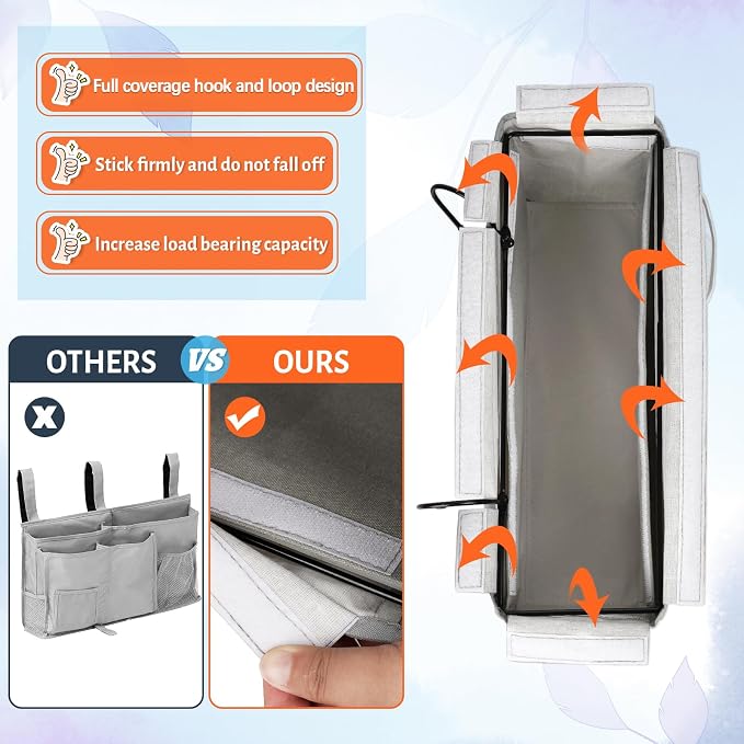 Bedside Caddy, Bedside Storage Bag Hanging Organizer for Bunk Dorm Bed Rail | Bed Caddy with Hooks, Top Bunks and Dorm Essentials for Water, Tissues, Tablets, Books, Phones, Remotes and Other Necessories