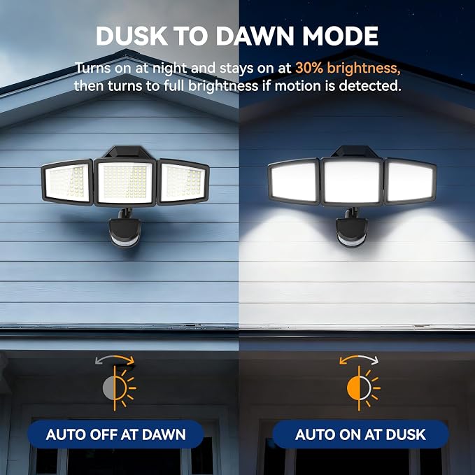 LED Security Lights Motion Sensor Light Outdoor, 7000LM, 6500K, Waterproof, Flood Light Outdoor Motion Detector with Adjustable 3 Head, Hardwired Wall Light for Entryway, Yard, Garage