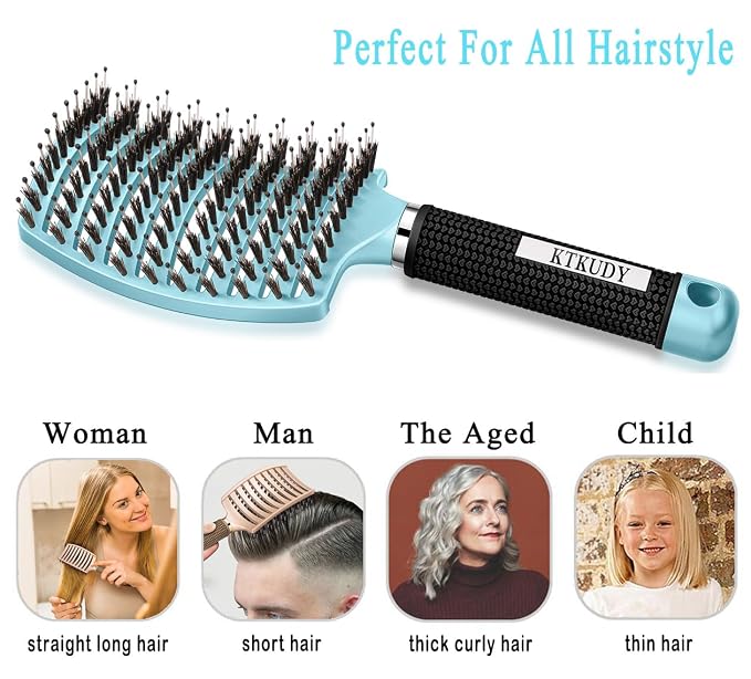 Detangling Brush for Women & Kids, Wet & Dry Hair, All Hair Types | Less pulling & breakage, Boar bristles tame frizz & add shine, Vents for faster blow-drying, Lightweight 4 oz, Non-slip grip