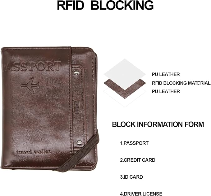 RFID Passport Wallet, RFID Passport Holder for Wallet, Essential Travel Anti-Theft Wallet Storage Case, Anti-Theft Protective Case,Coffee