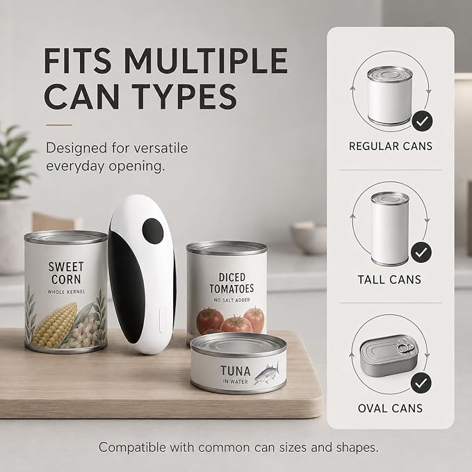 Electric Can Opener, USB-C Rechargeable Automatic Can Opener with Smooth Edge, One-Touch Operation, Magnetic Lid Hold, Easy Kitchen Gadget for Seniors, Fits Most Can Sizes