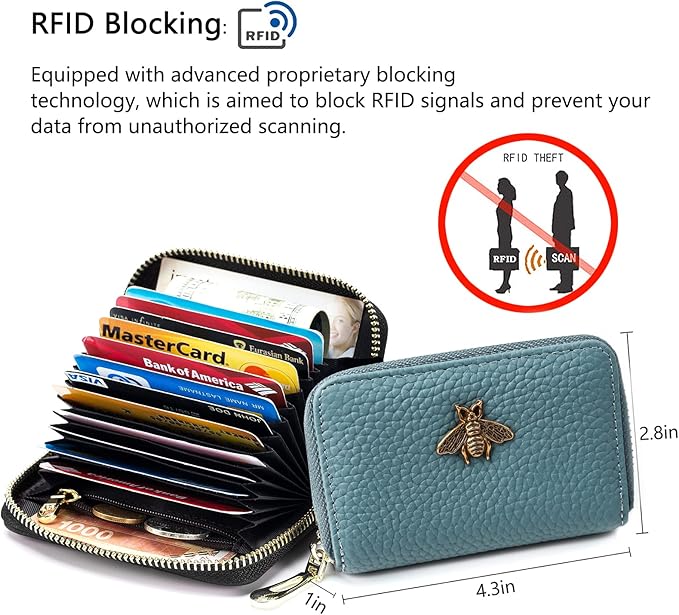 imeetu RFID Credit Card Holder, Small Card Wallet Women, Leather Card Case | Genuine Leather Women's Card & id Cases, Change Coin Purse with Zipper Keychain id Window, 20 Colors & 3 Styles, Daily, Gifts