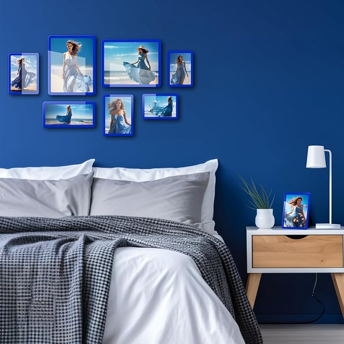 Bluesun 8x10 Picture Frame Blue, Vertical & Horizontal Wall & Tabletop | 8×10 Blue Photo Frame with Tempered Glass & Rounded Corners,Hanging for Family & Friends, Living Room Bedroom Hallway Office