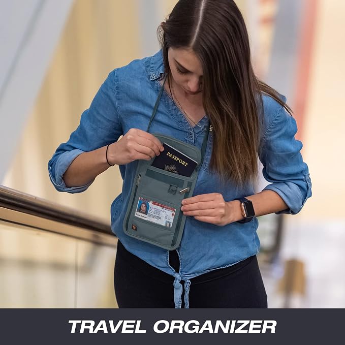 Lewis N. Clark Stash Neck Travel Wallet, RFID Blocking Passport Holder, Protect Personal Information, Slate