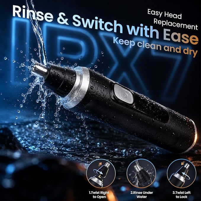 Ear and Nose Hair Trimmer for Men & Women,2026 Painless USB Rechargeable Eyebrow & Facial & Nose Hair Trimmer Clipper with LED Display for Easy Cleansing Travel Size (Black)