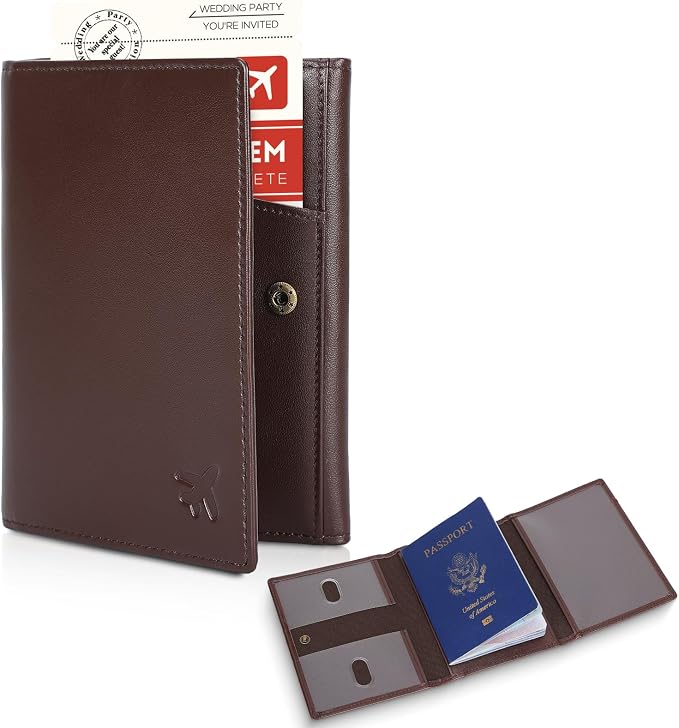 Polare Napa Leather Pilot Wallet Passport Holder RFID Blocking Tri-fold Travel Cover Document Organizer for Aviation Professionals (Coffee)