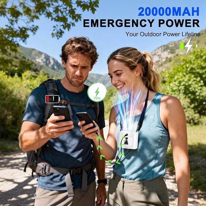 CAZOKASI 2026 Upgrade 20000mAh Waist Clip Fan Wearable Fan Portable Personal Body Fan Powerful Upto 36H Cooling and Heatstroke Prevention Fan