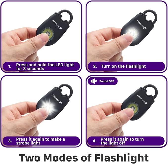 Fosmon Personal Alarm, Self Defense Keychain Security Siren, 1 Pack | 125dB Safety Siren, Strobe Light LED Flashlight, Carabiner Clip, SOS Emergency Alert for Women Kids Teenagers Elderly