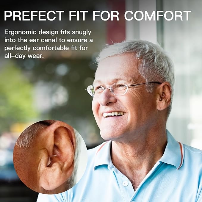 Hearing Aids (not Amplifiers), Rechargeable Hearing Aids for Seniors Invisible Hearing Aid with Noise Cancelling and Volume Control, OTC Digital Hearing Devices for Superior Sound Quality, Beige