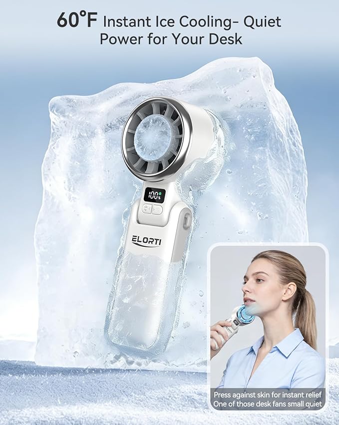 Portable Fan, Mini Fan, Personal Fan with Turbo & Ice Cooling, 5-Speed 4000mAh Rechargeable, 3-in-1 Small Travel Hand Fan, Lightweight & Quiet for Office, Beach Vacation, for Women & Men -White