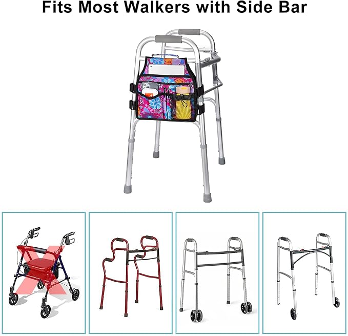 supregear Side Walker Bag, Walker Accessories Bag w/Cup Holder, Folding Walker Basket Waterproof Walker Organizer Caddy Pouch for Most Walker with Side Bar for Seniors, Elderly, Double Sided