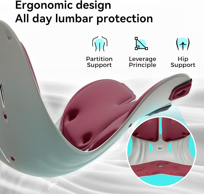 BKT Ergonomic Seat Cushion - Lumbar Support Pillow for Office Chair & Floor | Premium upgraded materials for long sitting. Comfort for students, nursing mothers, office workers and outdoor fishing trips