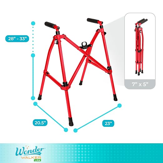 Stander Wonder Walker Lite Short, Lightweight Junior Folding Mobility Aid for Petite Adults, Seniors, and Elderly, Collapsible Travel Assistant with Rubber Feet for Support, Sport Red