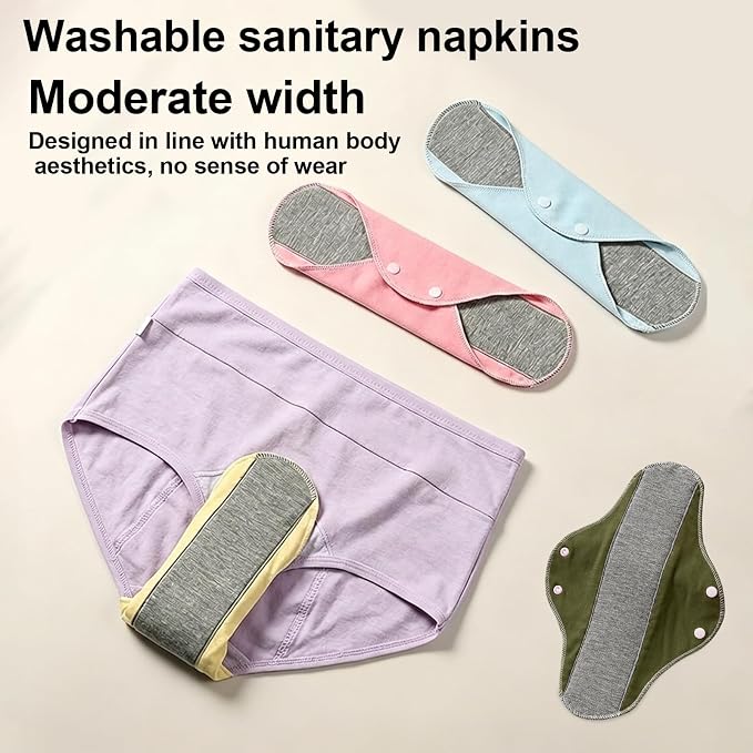 8 Reusable Pads for Women, Carefree Pads for Daily and Nighttime Protection, Reusable Incontinence Pads for Women with Soft Cotton Material, Breathable and Washable Design for Active Lifestyles